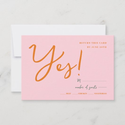 Abstract roze oranje leuke kleuren bruiloft RSVP-k RSVP Kaartje (Voorkant)