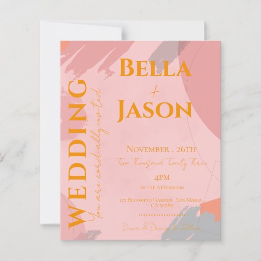 Abstract Roze Oranje Uitnodiging tot  huwelijk (Voorkant)