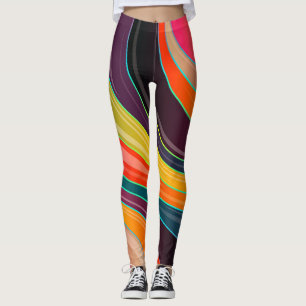 Abstract Roze Oranje Zwart Paars Geel Groen Leggings