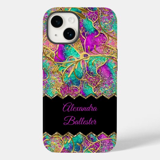 Abstract Roze Paars Teal Goud Case-Mate iPhone Case (Achterkant)
