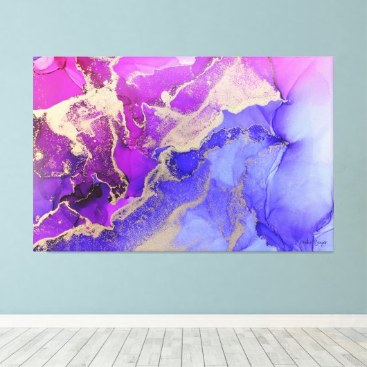 Abstract Roze Paarse Alcohol Inkt Origineel Canvas Afdruk (Insitu (Houten vloer))