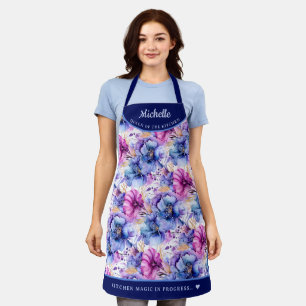 Abstract Roze Paarse bloemen  gepersonaliseerd Schort