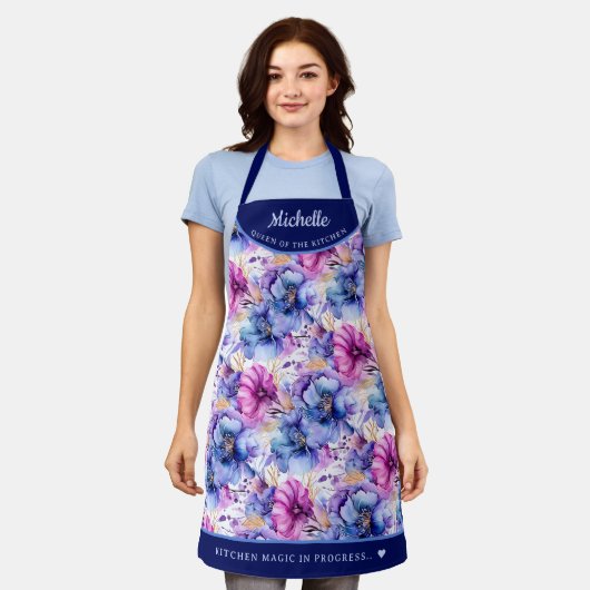 Abstract Roze Paarse bloemen  gepersonaliseerd Schort (Gedragen)