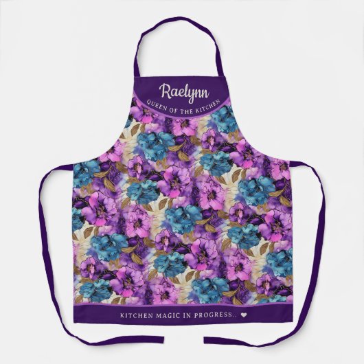 Abstract Roze Paarse bloemen  gepersonaliseerd Schort (Voorkant)