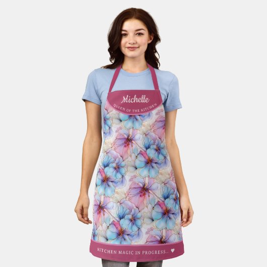 Abstract Roze Paarse bloemen  gepersonaliseerd Schort (Gedragen)