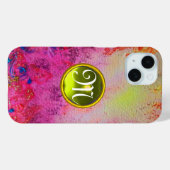 ABSTRACT ROZE PAARSE BLOEMGELE EDELSTENEN MONOGRAM Case-Mate iPhone CASE (Achterkant (horizontaal))