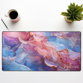 Abstract roze Paarse en gouden gepersonaliseerde Bureaumat