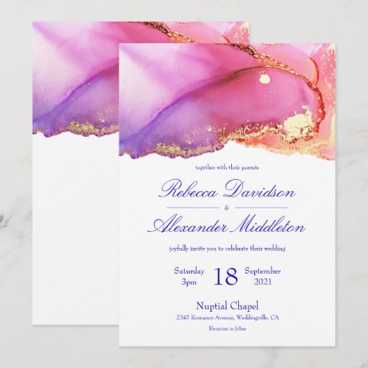 Abstract roze Paarse goudas Wash Weddenschap Kaart (Voorkant / Achterkant)