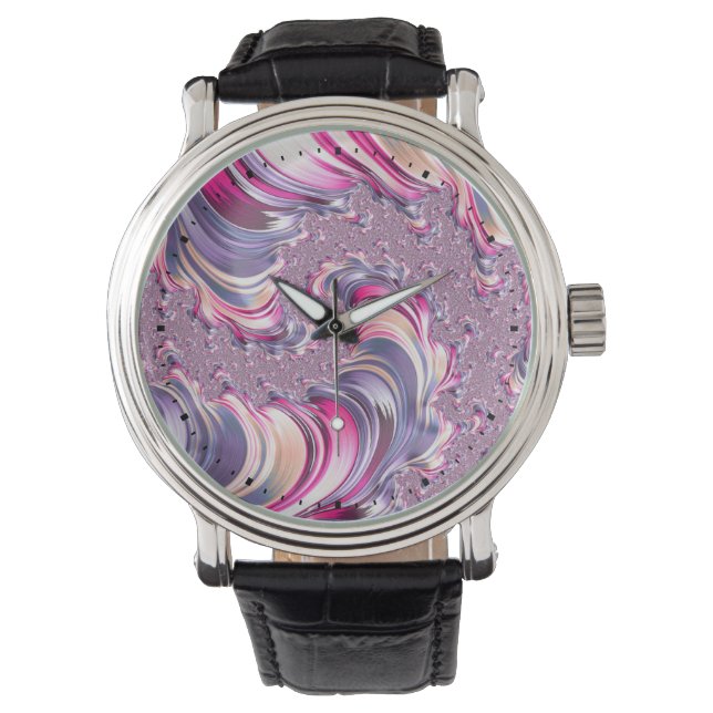 Abstract Roze Paarse Spiral Fractal Horloge (Voorkant)