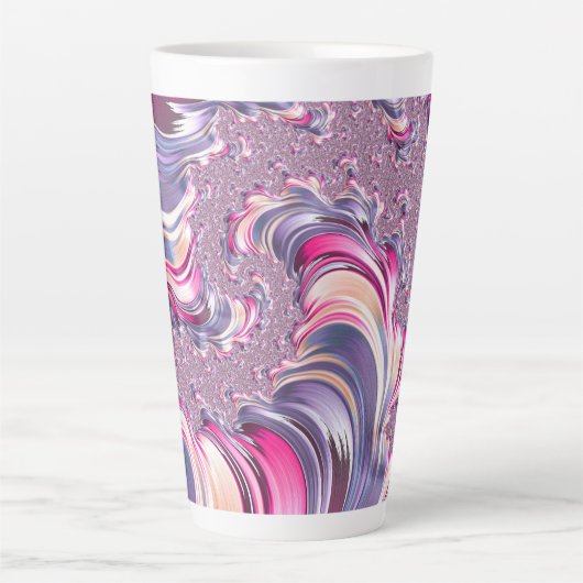 Abstract Roze Paarse Spiral Fractal Latte Mok (Voorkant)