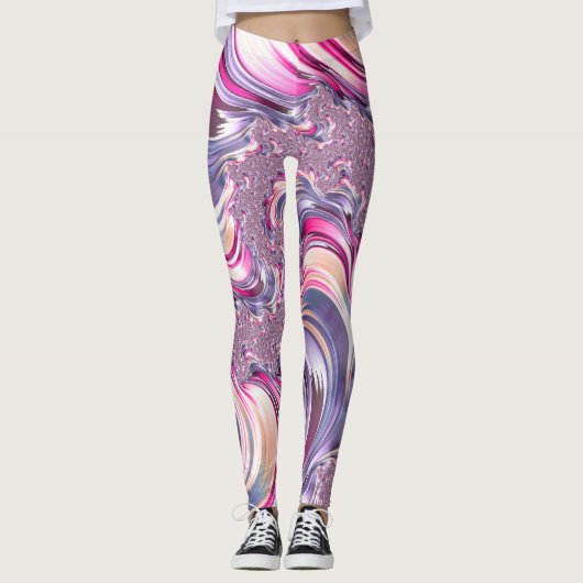 Abstract Roze Paarse Spiral Fractal Leggings (Voorkant)