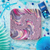 Abstract Roze Paarse Spiral Fractal Papieren Bordje (Feest)