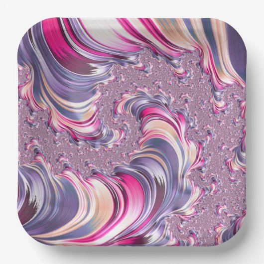Abstract Roze Paarse Spiral Fractal Papieren Bordje (Voorkant)