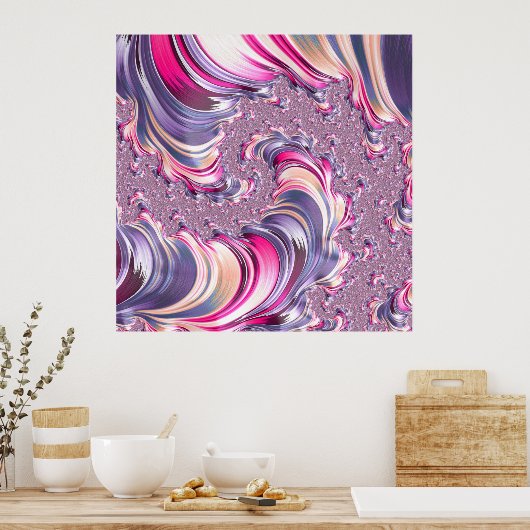 Abstract Roze Paarse Spiral Fractal Poster (Keuken)