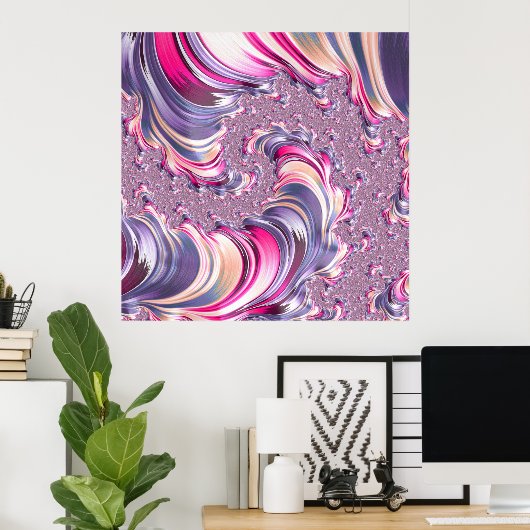 Abstract Roze Paarse Spiral Fractal Poster (Thuiskantoor)