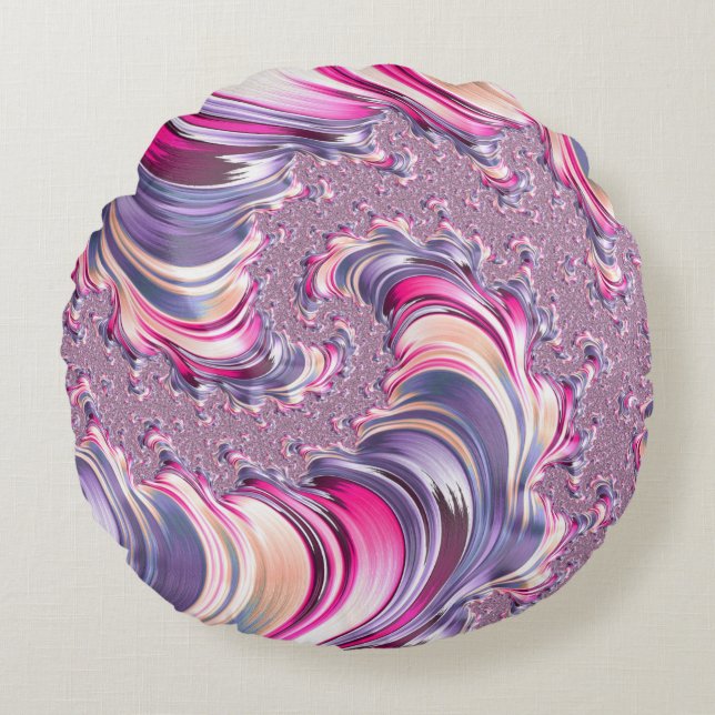 Abstract Roze Paarse Spiral Fractal Rond Kussen (Voorkant)