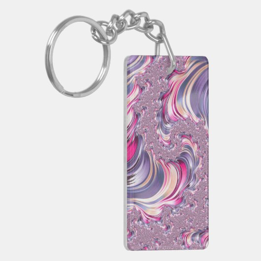 Abstract Roze Paarse Spiral Fractal Sleutelhanger (Voorkant Links)