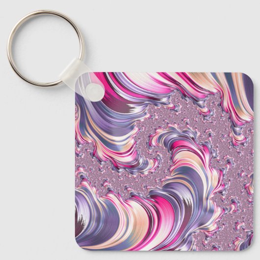 Abstract Roze Paarse Spiral Fractal Sleutelhanger (Voorkant)