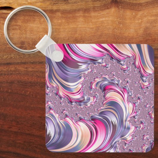 Abstract Roze Paarse Spiral Fractal Sleutelhanger (Voorkant)