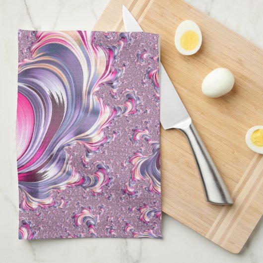 Abstract Roze Paarse Spiral Fractal Theedoek (Quarter Fold)