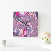 Abstract Roze Paarse Spiral Fractal Vierkante Klok (Huis)