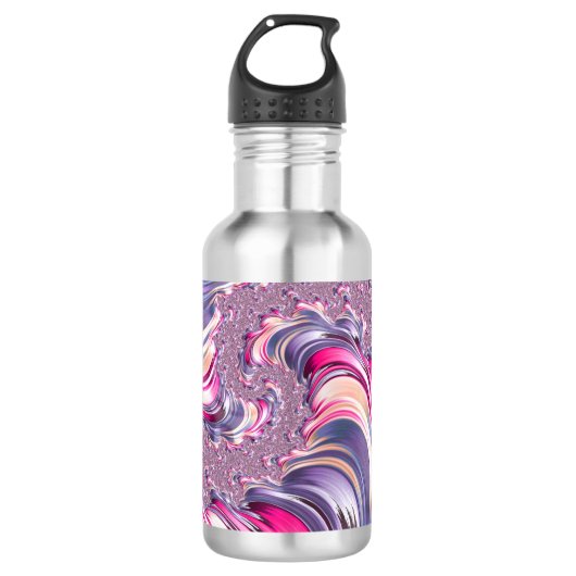 Abstract Roze Paarse Spiral Fractal Waterfles (Voorkant)