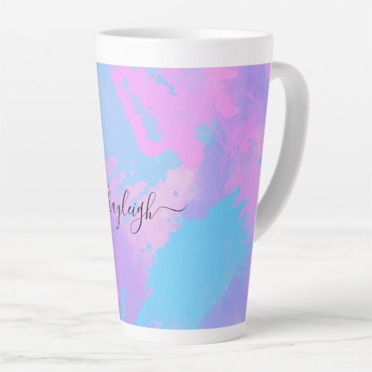 Abstract roze Paarse Turquoise Latte Mok (Rechterhoek)