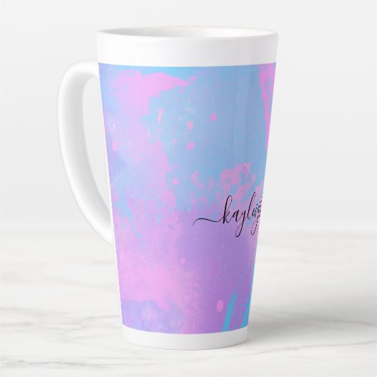 Abstract roze Paarse Turquoise Latte Mok (Linkerhoek)