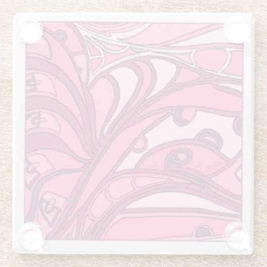 Abstract roze paneelschildering glazen onderzetter (Achterkant)