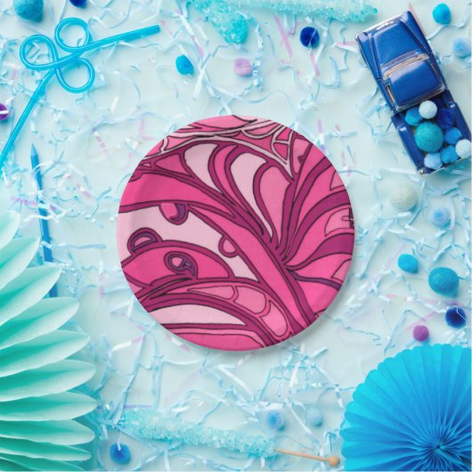 Abstract roze paneelschildering papieren bordje (Feest)