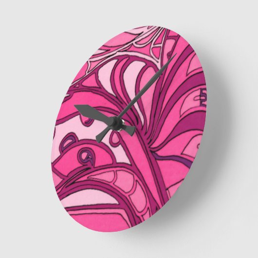 Abstract roze paneelschildering ronde klok (Hoek)