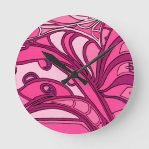 Abstract roze paneelschildering ronde klok