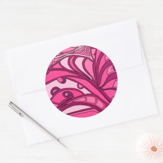 Abstract roze paneelschildering ronde sticker (Envelop)