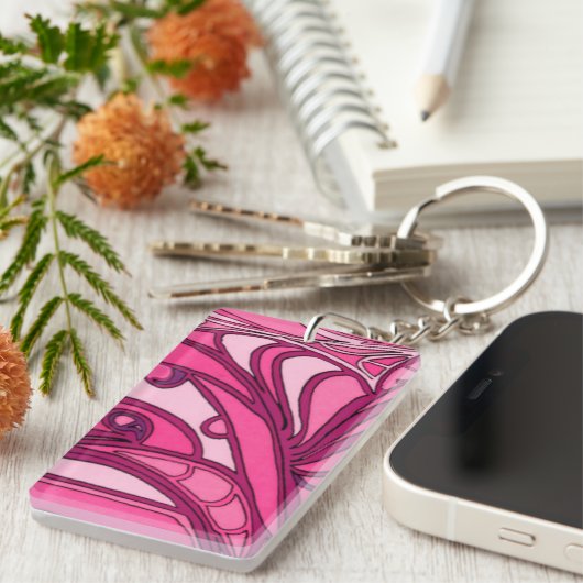 Abstract roze paneelschildering sleutelhanger (Voorkant Rechts)