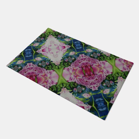Abstract roze pioen bloemenschilderij waterverf deurmat (Schuin)