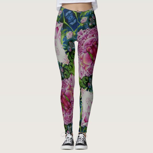 Abstract roze pioen bloemenschilderij waterverf leggings (Voorkant)