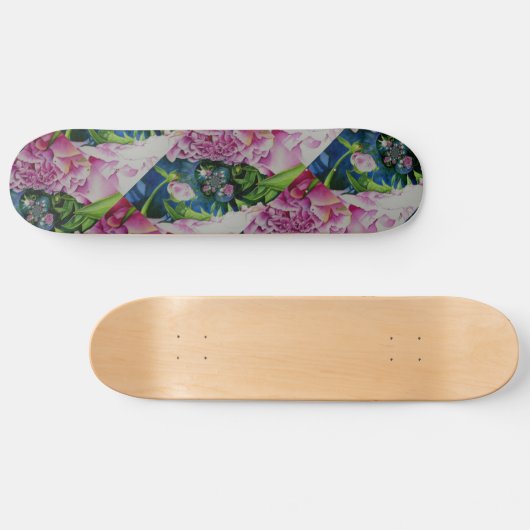 Abstract roze pioen bloemenschilderij waterverf skateboard (Horizontaal)