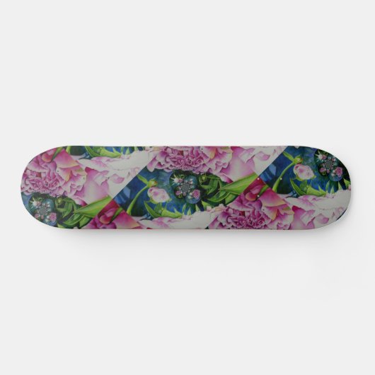 Abstract roze pioen bloemenschilderij waterverf skateboard (Horizontaal)