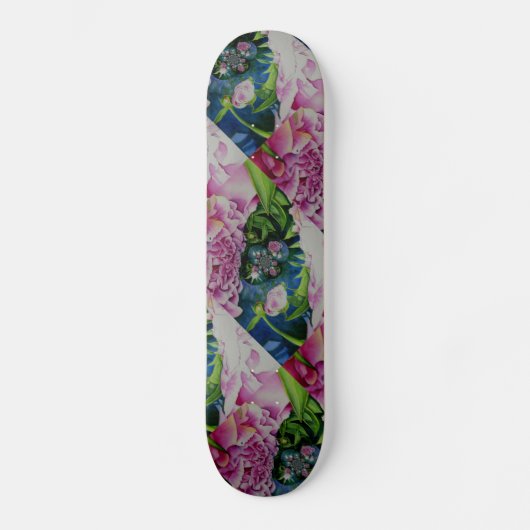 Abstract roze pioen bloemenschilderij waterverf skateboard (Voorkant)