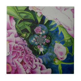 Abstract roze pioen bloemenschilderij waterverf tegeltje