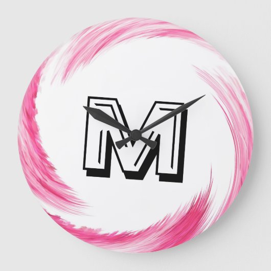 Abstract roze rondzendmonogram grote klok (Voorkant)