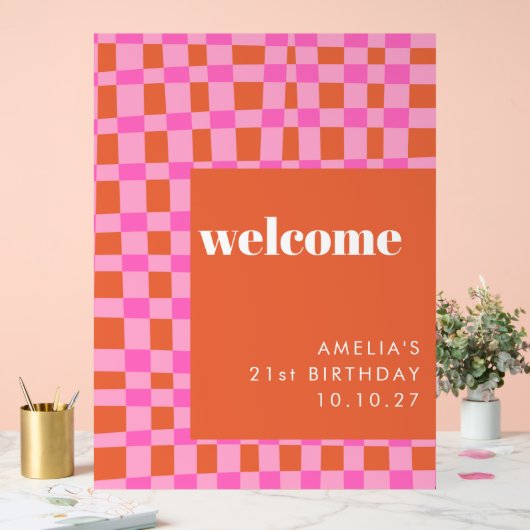 Abstract Roze Sinaasappel Custom 21st Verjaardag W Acryl Bord (Huwelijk)