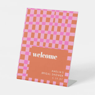 Abstract Roze Sinaasappel Custom Vrijgezellenfeest Reclamebord Met Voetstuk