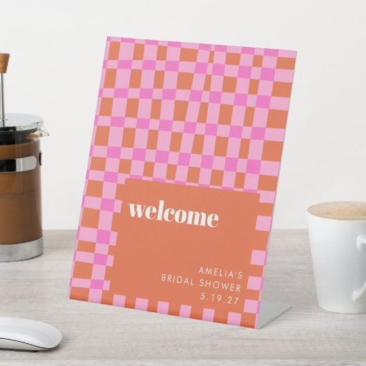 Abstract Roze Sinaasappel Custom Vrijgezellenfeest Reclamebord Met Voetstuk (Insitu)