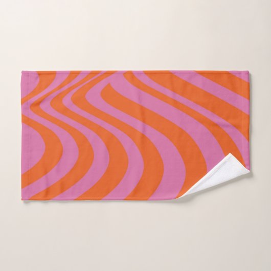 Abstract Roze Sinaasappel Retro Wavy Stripe Bold M Bad Handdoek (Handdoek)