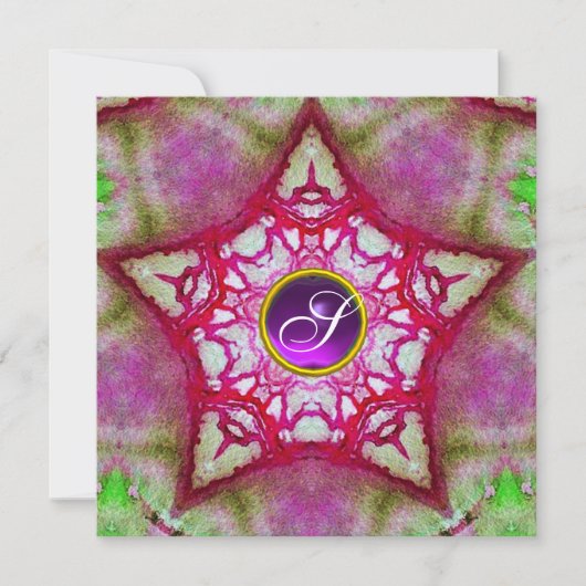 ABSTRACT ROZE STER PAARSE AMETHYST MONOGRAM KAART (Voorkant)