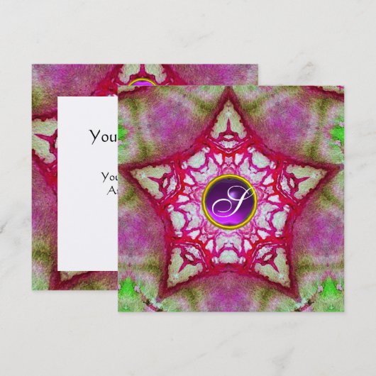 ABSTRACT ROZE STER PAARSE AMETHYST MONOGRAM KAART (Voorkant / Achterkant)