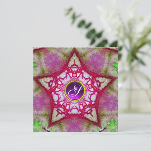ABSTRACT ROZE STER PAARSE AMETHYST MONOGRAM KAART (Staand voorkant)