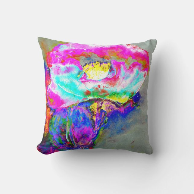 Abstract roze teal waterverf bloem kussen (Voorkant)