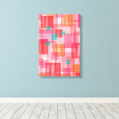 Abstract roze turquoise geometrisch vierkant patro canvas afdruk (Insitu (Houten vloer))